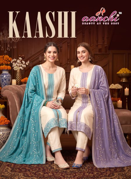 Kaashi By Aanchi Vichitra Silk Embroidery Kurti With Bottom Dupatta 
